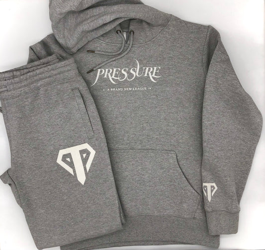 A Brand New League Sweatsuit in Heather Grey