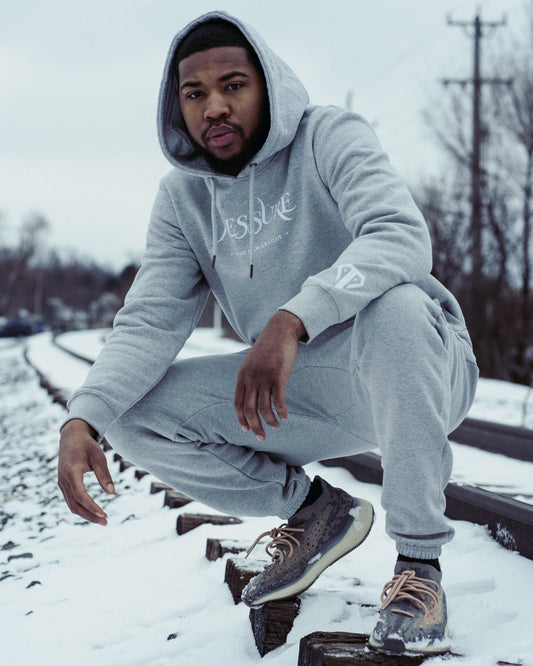 A Brand New League Sweatsuit in Heather Grey